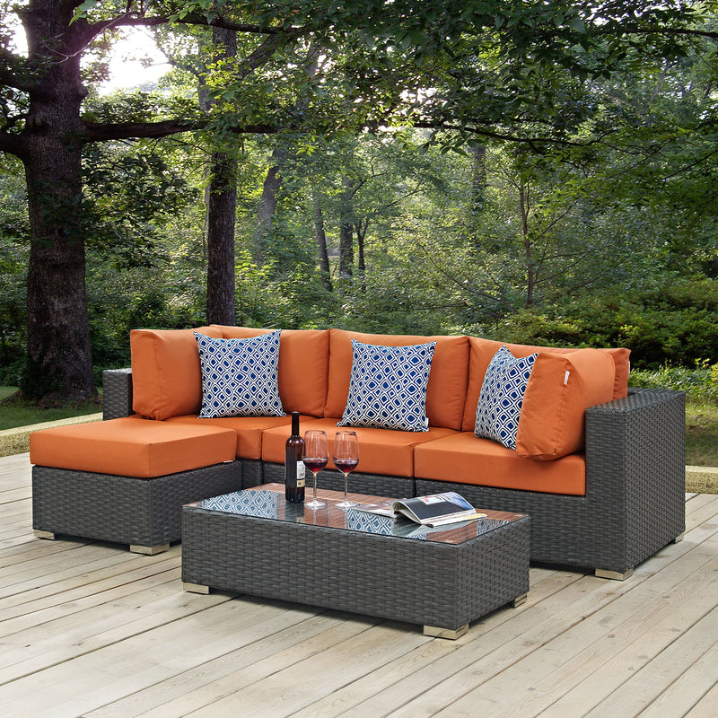 Sojourn 5 Piece Outdoor Patio Sunbrella Sectional Set in Canvas Tuscan by Modway