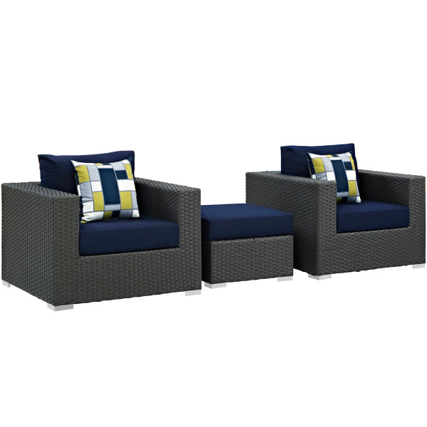 Sojourn 3 Piece Outdoor Patio Sunbrella Sectional Set by Modway