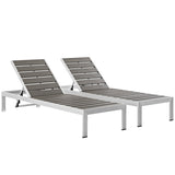 Shore Chaise Outdoor Patio Aluminum Set of 2 Silver Gray by Modway