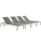 Shore Chaise Outdoor Patio Aluminum Set of 4 Silver Gray by Modway