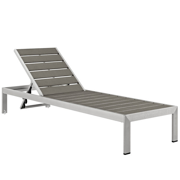 Shore Chaise Outdoor Patio Aluminum Set of 2 Silver Gray by Modway