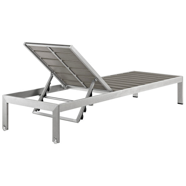 Shore Chaise Outdoor Patio Aluminum Set of 2 Silver Gray by Modway