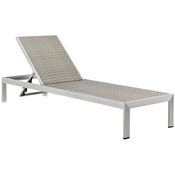 Shore Outdoor Patio Aluminum Rattan Chaise Silver Gray by Modway