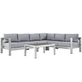 Shore 5 Piece Outdoor Patio Aluminum Sectional Sofa Set Silver by Modway
