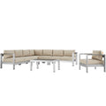Shore 7 Piece Outdoor Patio Aluminum Sectional Sofa Set by Modway