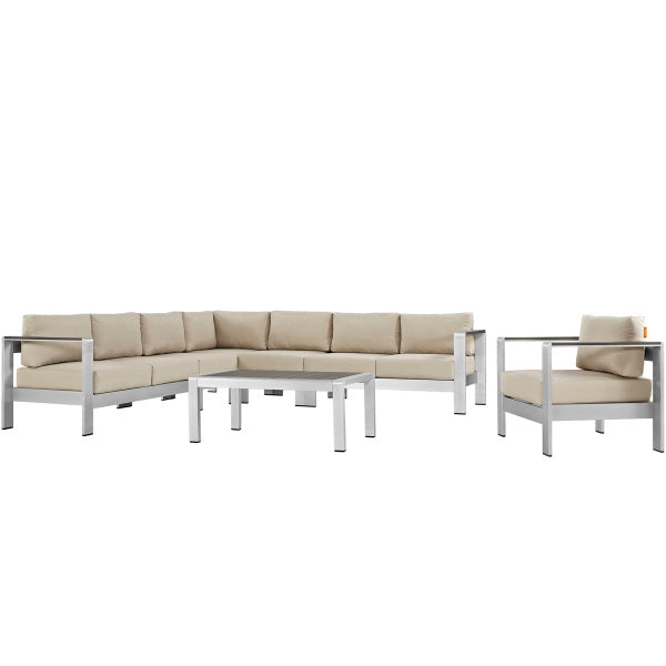 Shore 7 Piece Outdoor Patio Aluminum Sectional Sofa Set by Modway