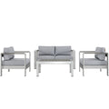 Shore 4 Piece Outdoor Patio Aluminum Sectional Sofa Set Silver Gray by Modway