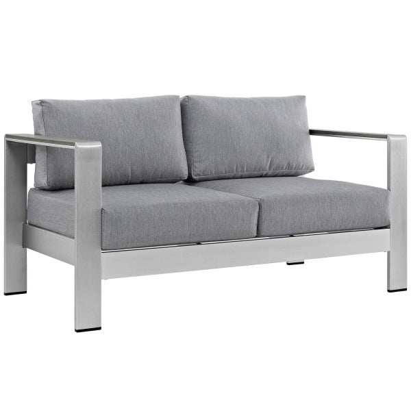 Shore 4 Piece Outdoor Patio Aluminum Sectional Sofa Set Silver Gray by Modway