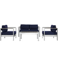 Shore 4 Piece Outdoor Patio Aluminum Sectional Sofa Set Silver Gray by Modway