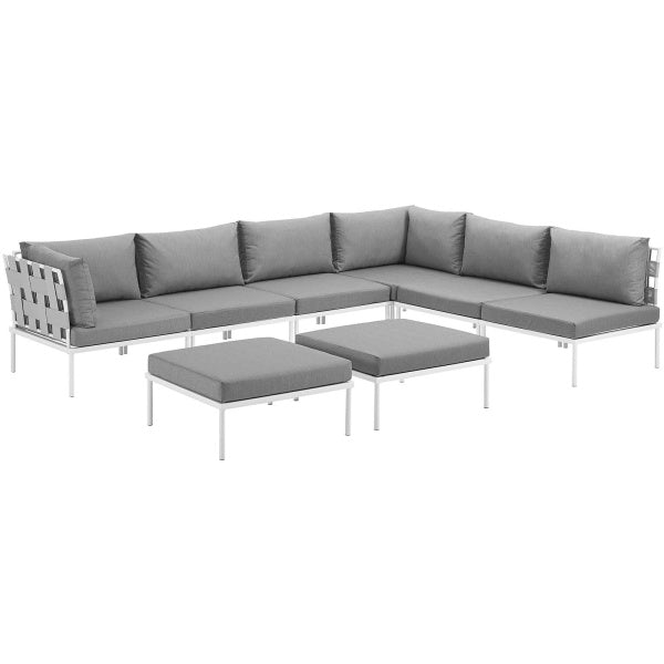 Harmony 8 Piece Outdoor Patio Aluminum Sectional Sofa Set | Polyester by Modway