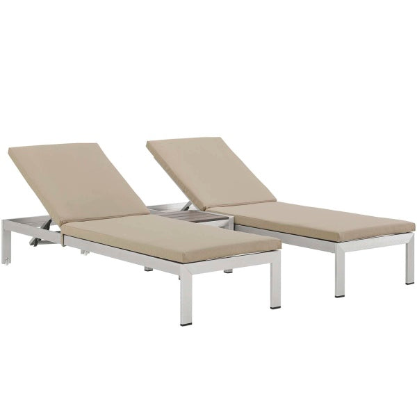 Shore 3 Piece Outdoor Patio Aluminum Chaise with Cushions by Modway