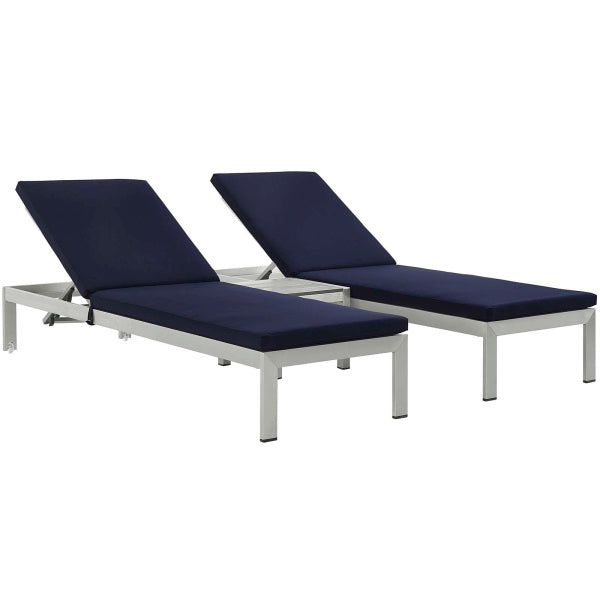 Shore 3 Piece Outdoor Patio Aluminum Chaise with Cushions by Modway