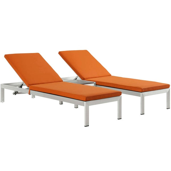 Shore 3 Piece Outdoor Patio Aluminum Chaise with Cushions by Modway