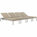 Shore Chaise with Cushions Outdoor Patio Aluminum Set of 4 by Modway