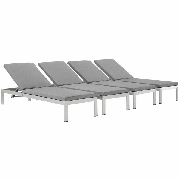 Shore Chaise with Cushions Outdoor Patio Aluminum Set of 4 by Modway