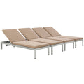 Shore Chaise with Cushions Outdoor Patio Aluminum Set of 4 by Modway