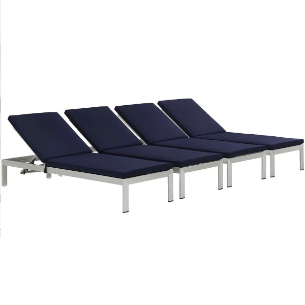 Shore Chaise with Cushions Outdoor Patio Aluminum Set of 4 by Modway