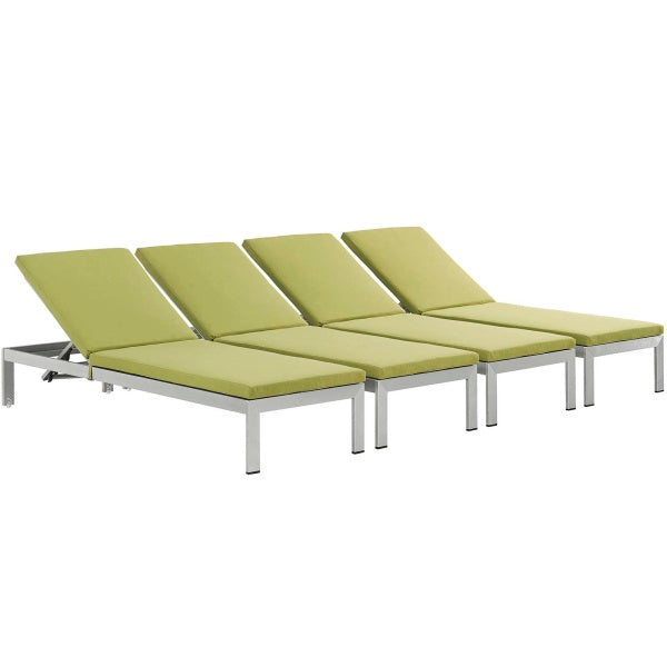 Shore Chaise with Cushions Outdoor Patio Aluminum Set of 4 by Modway