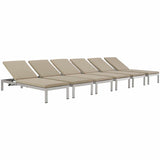 Shore Chaise with Cushions Outdoor Patio Aluminum Set of 6 by Modway