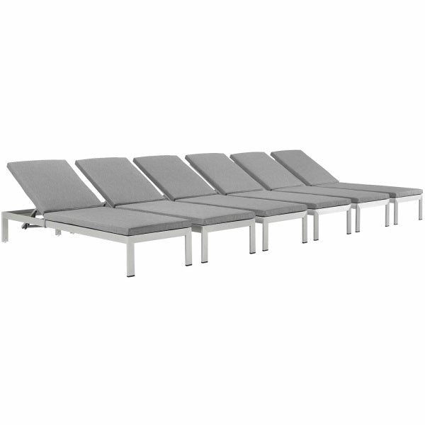 Shore Chaise with Cushions Outdoor Patio Aluminum Set of 6 by Modway