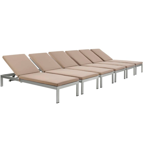 Shore Chaise with Cushions Outdoor Patio Aluminum Set of 6 by Modway