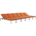 Shore Chaise with Cushions Outdoor Patio Aluminum Set of 6 by Modway