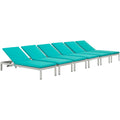 Shore Chaise with Cushions Outdoor Patio Aluminum Set of 6 by Modway