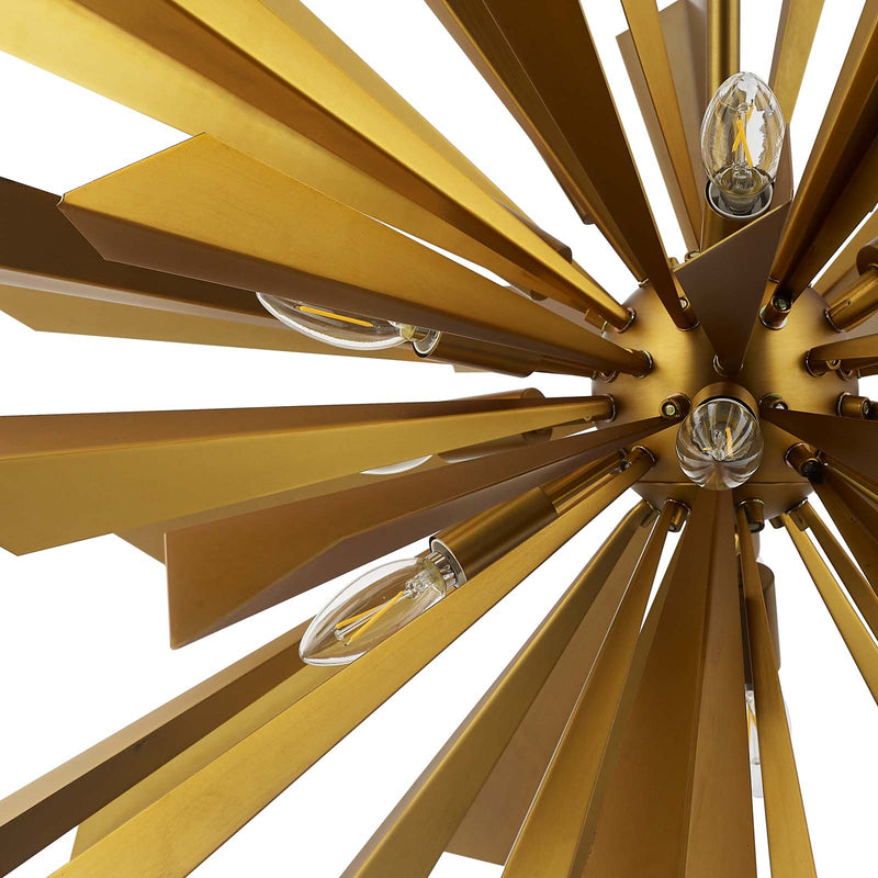 Pervade Starburst Brass Pendant Light Chandelier in Gold by Modway