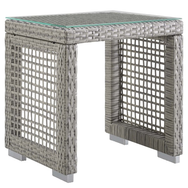Aura Outdoor Patio Wicker Rattan Side Table Gray By Modway