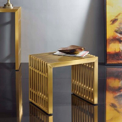 Gridiron Small Stainless Steel Bench Gold by Modway