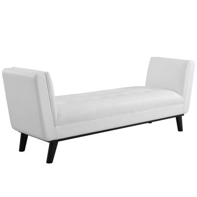 Haven Tufted Button Faux Leather Accent Bench White by Modway