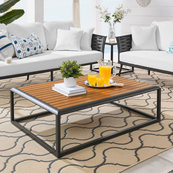 Stance Outdoor Patio Aluminum Coffee Table in Gray Natural by Modway