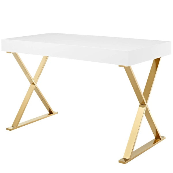 Sector Office Desk White Gold | Fiber By Modway