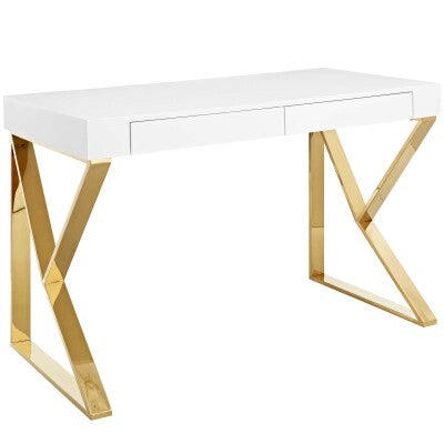 Adjacent Desk White - Gold in White Gold by Modway