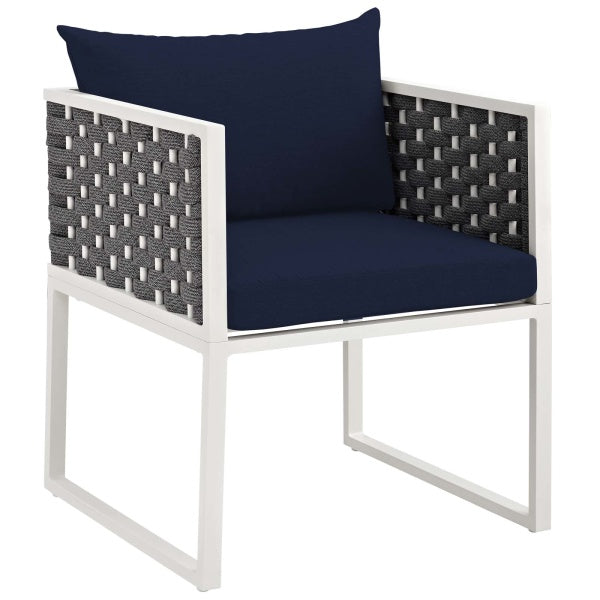 Stance Outdoor Patio Aluminum Dining Armchair in White Navy | Polyester by Modway