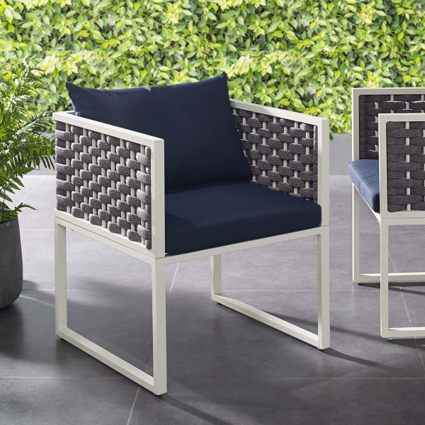 Stance Outdoor Patio Aluminum Dining Armchair in White Navy | Polyester by Modway
