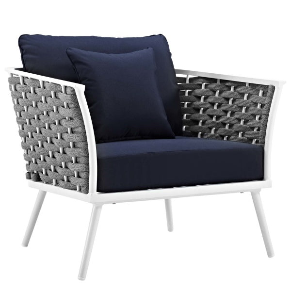 Stance Outdoor Patio Aluminum Armchair in White Navy | Polyester by Modway