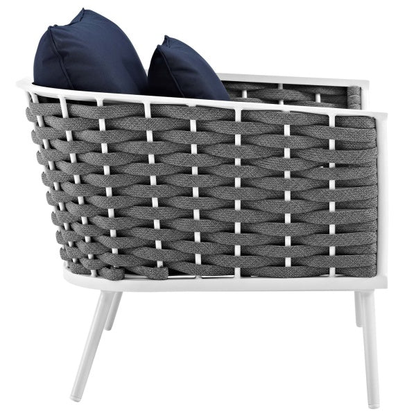 Stance Outdoor Patio Aluminum Armchair in White Navy | Polyester by Modway