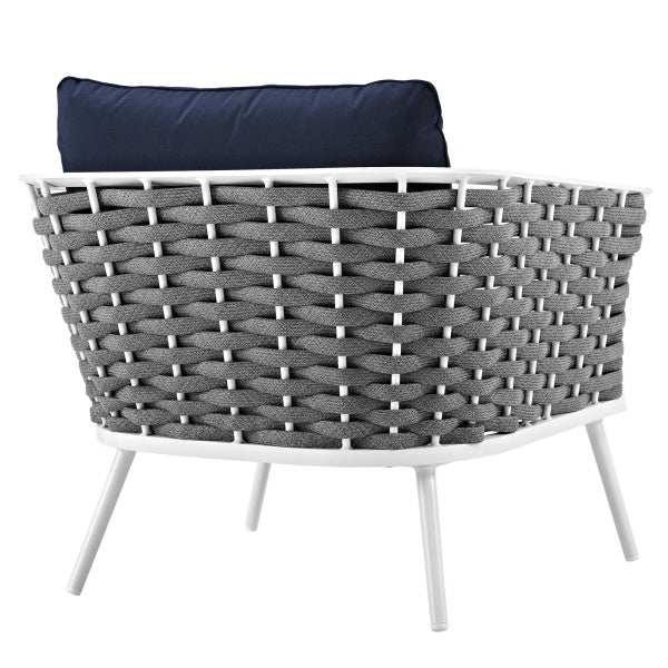 Stance Outdoor Patio Aluminum Armchair in White Navy | Polyester by Modway