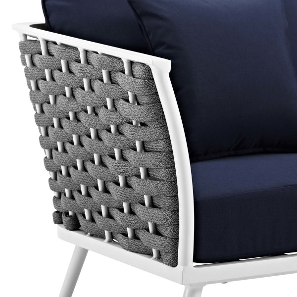 Stance Outdoor Patio Aluminum Armchair in White Navy | Polyester by Modway
