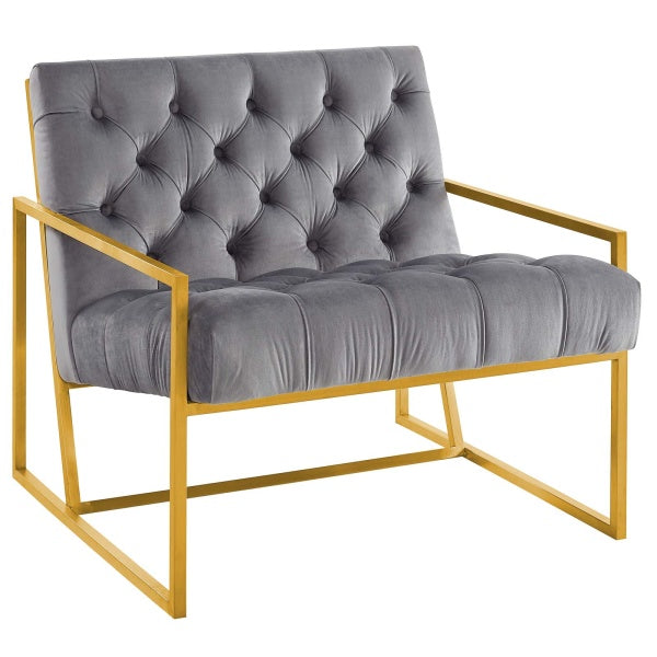 Bequest Gold Stainless Steel Upholstered Velvet Accent Chair by Modway