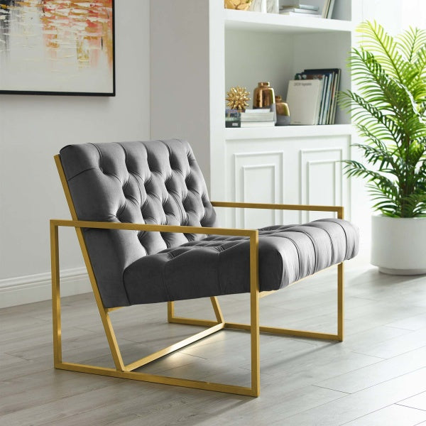 Bequest Gold Stainless Steel Upholstered Velvet Accent Chair by Modway