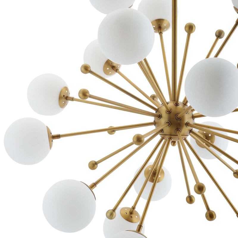Constellation White Glass and Brass Pendant Chandelier in Gold by Modway