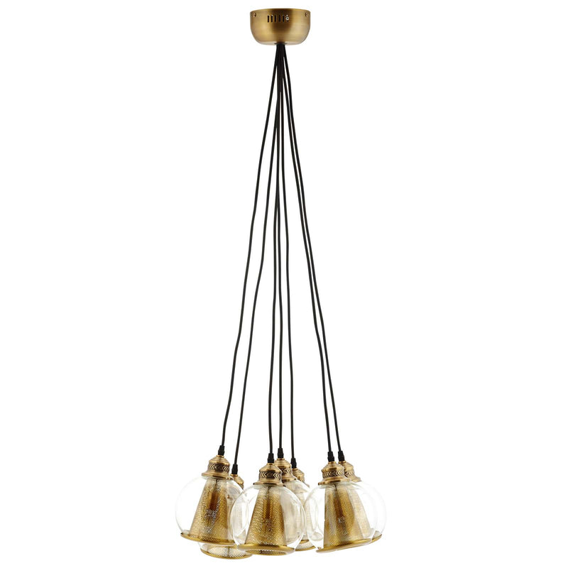 Peak Brass Cone and Glass Globe Cluster Pendant Chandelier in Gold by Modway