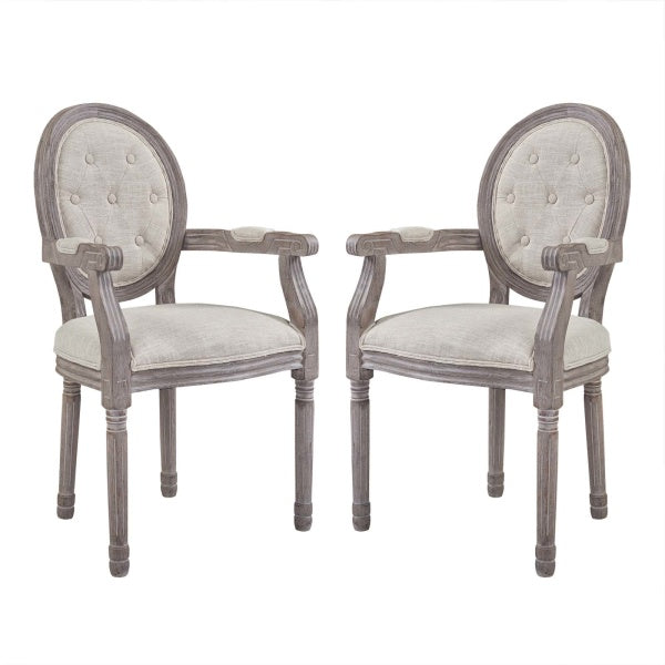 Arise Vintage French Upholstered Fabric Dining Armchair Set of 2 Beige by Modway