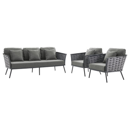 Stance 3 Piece Outdoor Patio Aluminum Sectional Sofa Set