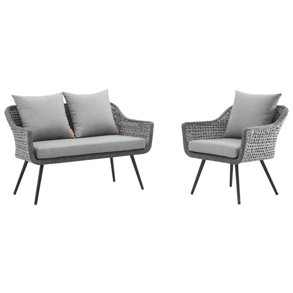 Endeavor 2 Piece Outdoor Patio Wicker Rattan Sectional Sofa Set in Gray Gray by Modway