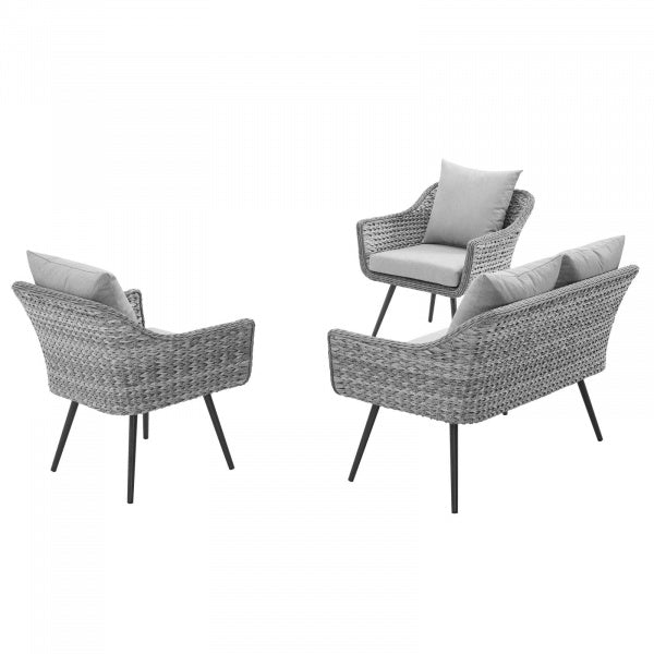 Endeavor 3 Piece Outdoor Patio Wicker Rattan Loveseat and Armchair Set Gray Gray by Modway