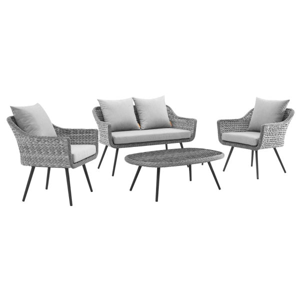 Endeavor 4 Piece Outdoor Patio Wicker Rattan Sectional Sofa Set in Gray Gray by Modway