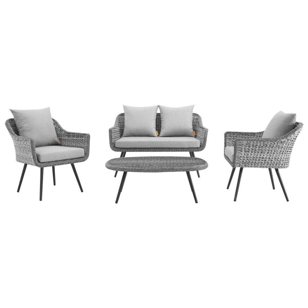 Endeavor 4 Piece Outdoor Patio Wicker Rattan Sectional Sofa Set in Gray Gray by Modway